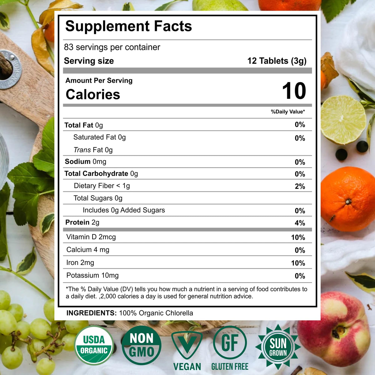 a nutrition label for a variety of fruits and vegetables