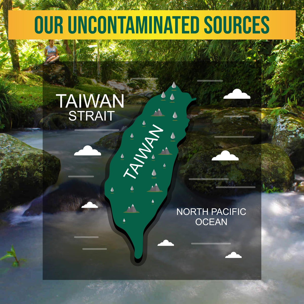 a map of taiwan surrounded by trees and water