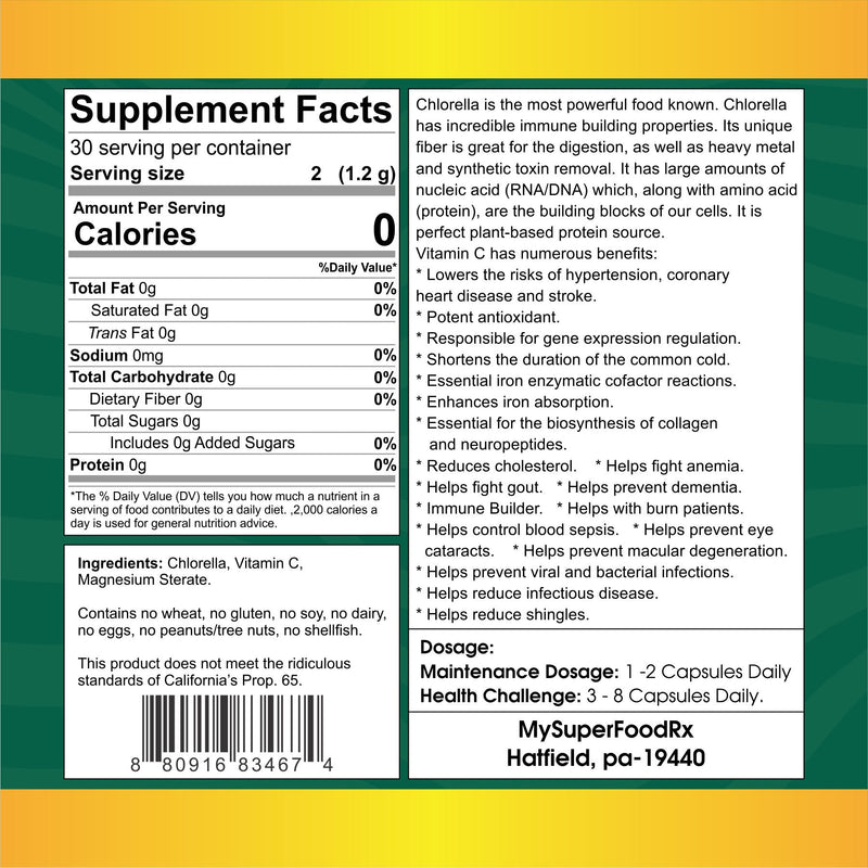 Chlorella Tablets with Vitamin C - Nutrient - Rich Superfood | Highest Protein & Chlorophyll | Immune Support & Collagen Synthesis - Mysuperfoodrx