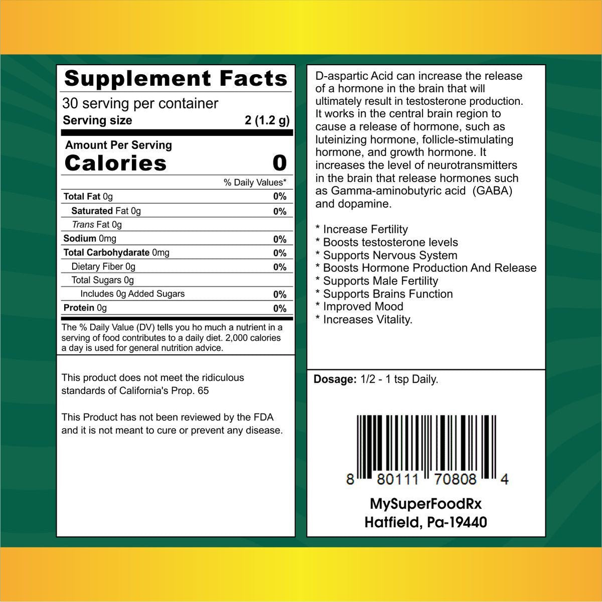 MySuperFoodRX D - aspartic Acid 2 oz Powder - Mysuperfoodrx