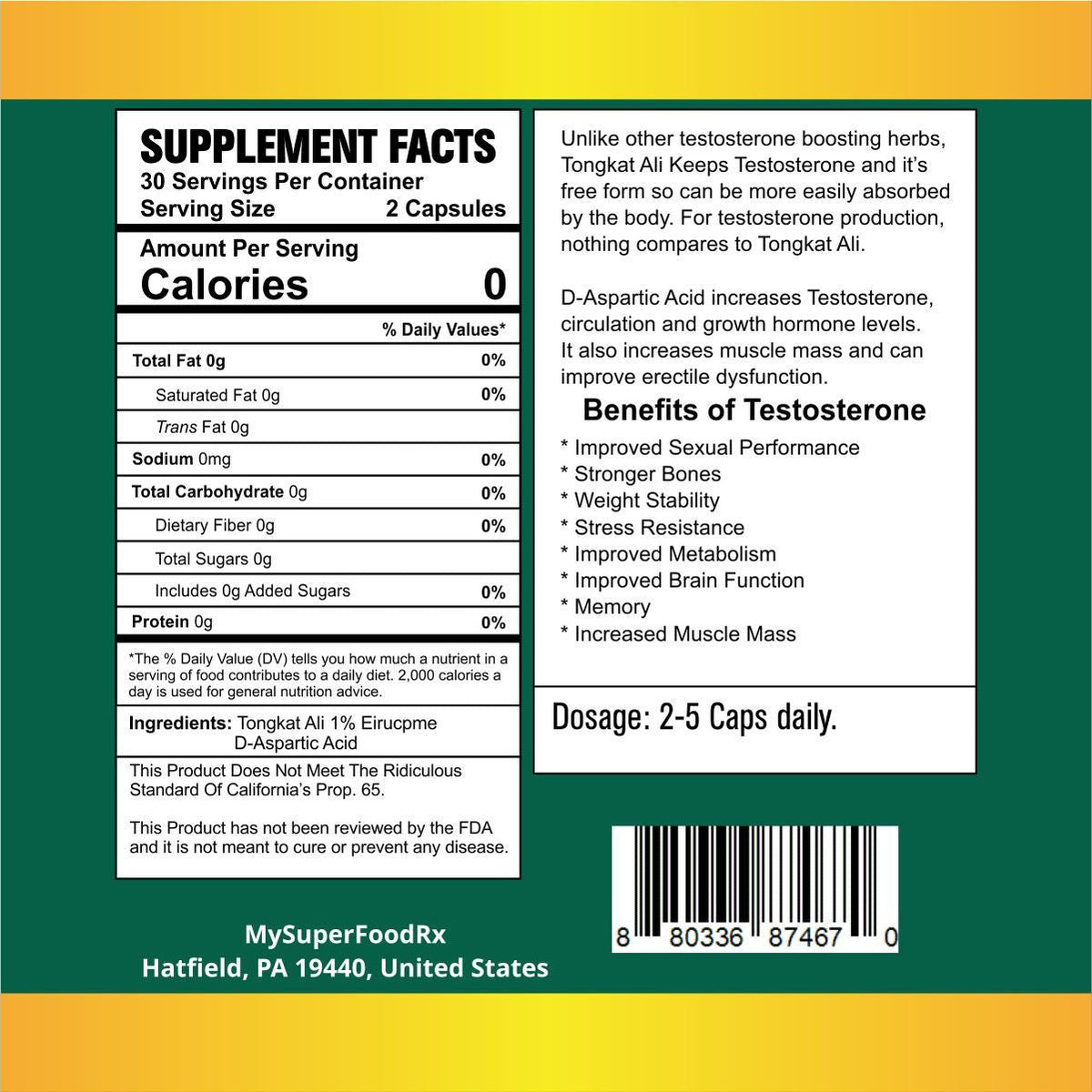 MySuperFoodRX Tongkat with D - Aspartic (60 Capsules) - Mysuperfoodrx