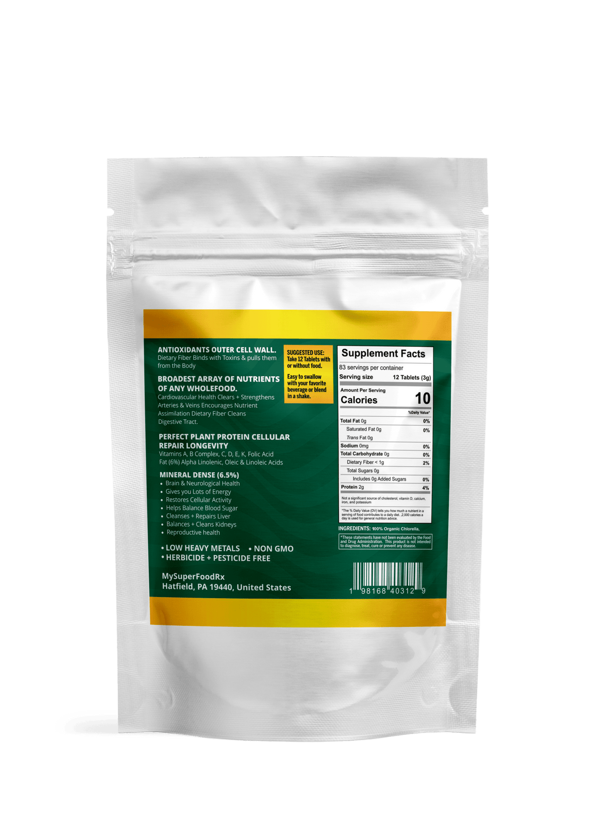 100% Organic Chlorella - 1000 Vegan Tablets - Mysuperfoodrx