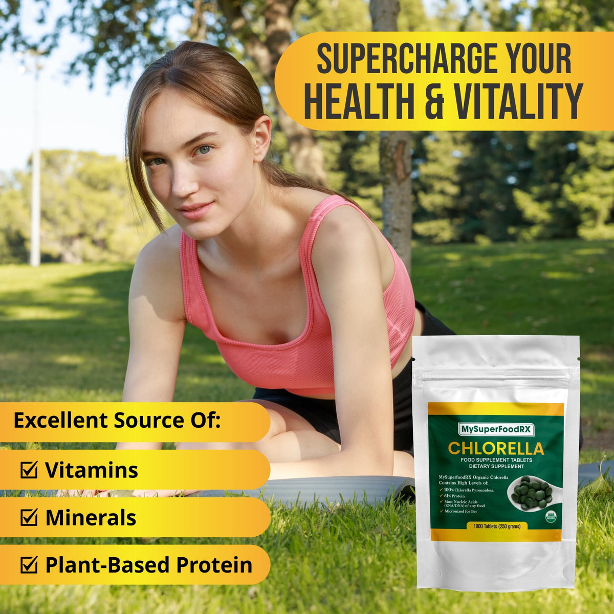 100% Organic Chlorella - 1000 Vegan Tablets - Mysuperfoodrx