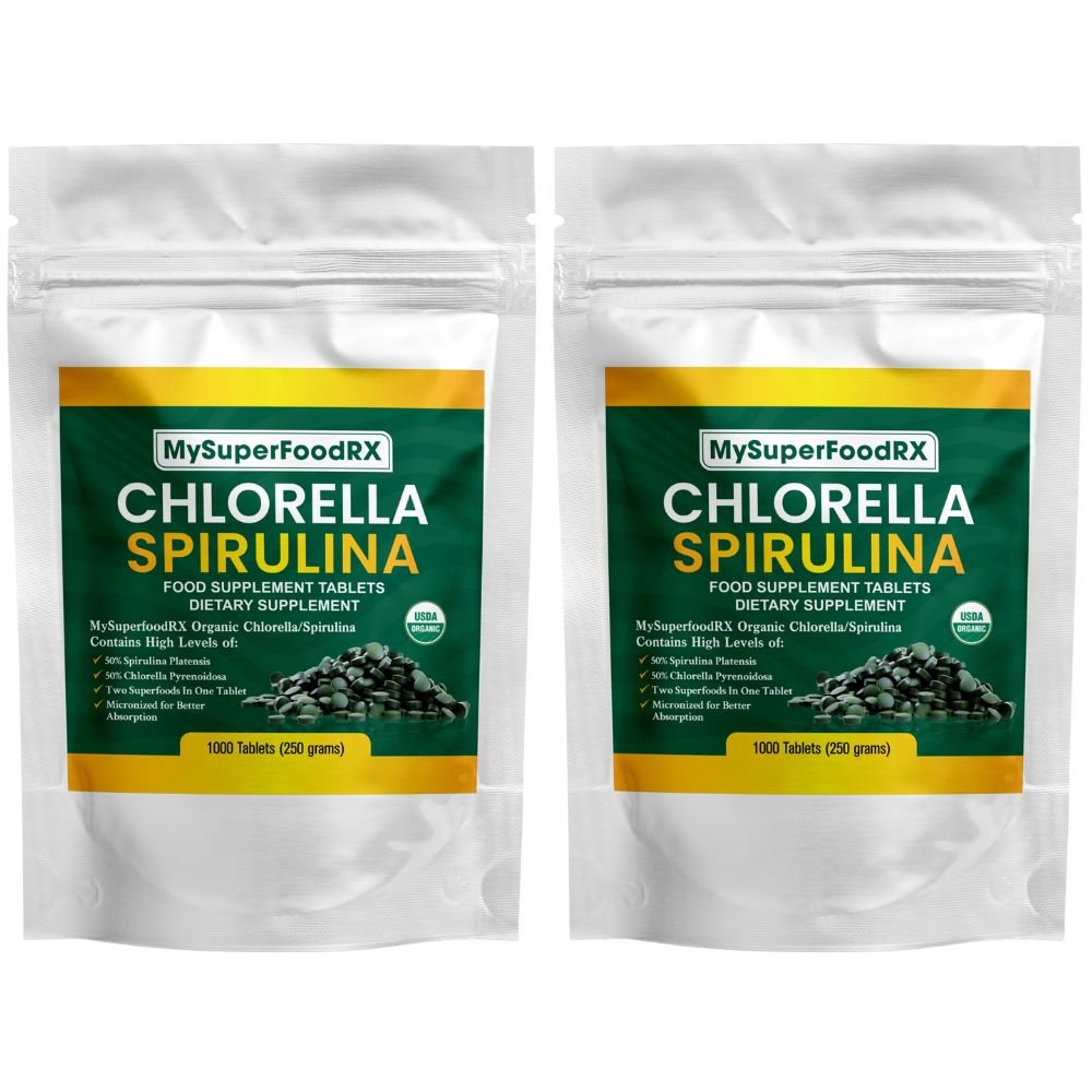 100% Organic Chlorella/Spirulina 50/50 Blend - 1000 Tablets - Mysuperfoodrx