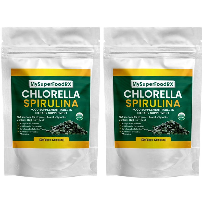 100% Organic Chlorella/Spirulina 50/50 Blend - 1000 Tablets - Mysuperfoodrx