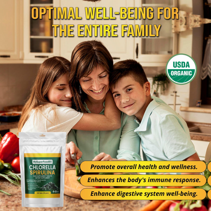 100% Organic Chlorella/Spirulina 50/50 Blend - 1000 Tablets - Mysuperfoodrx