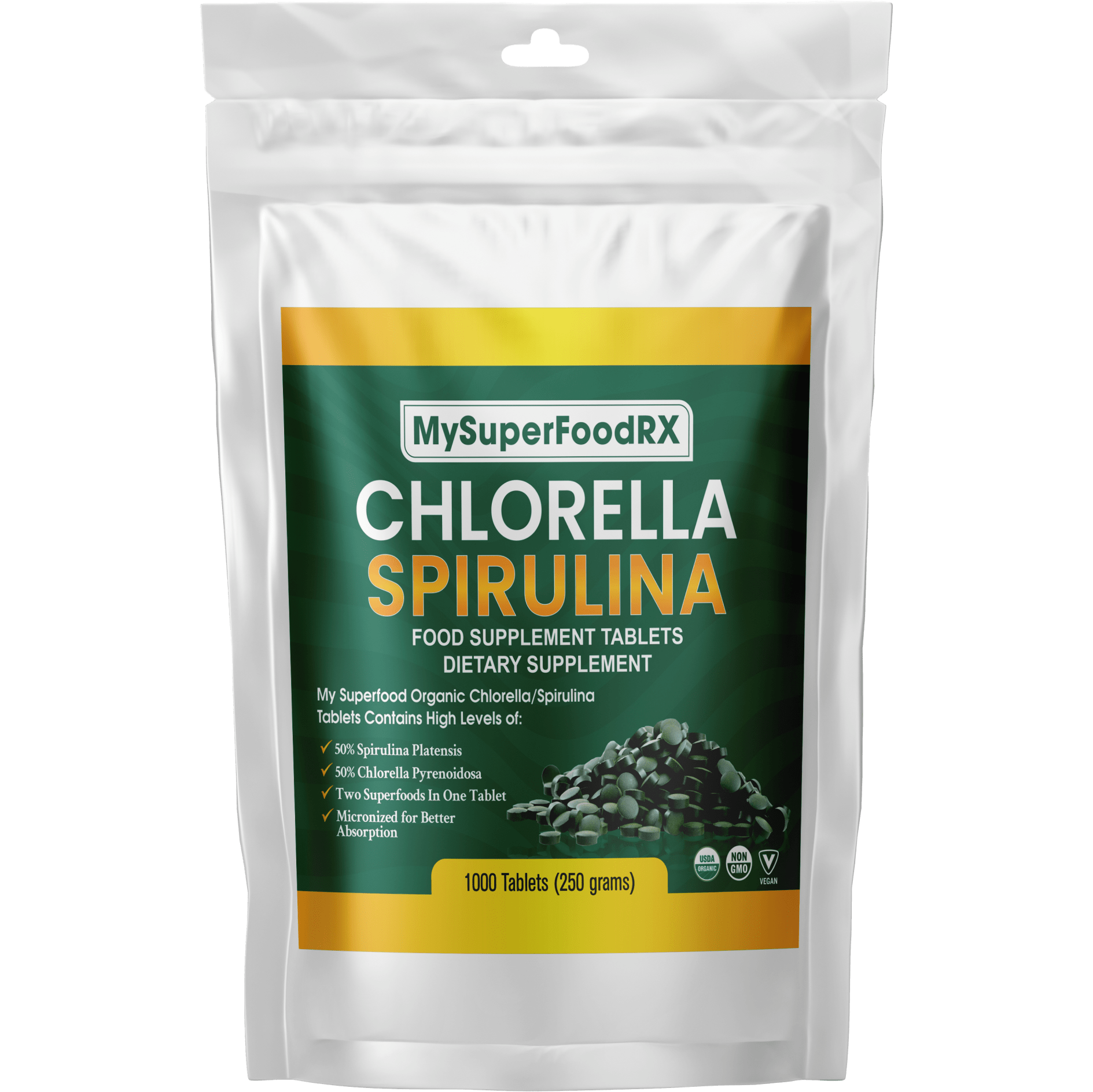100% Organic Chlorella/Spirulina 50/50 Blend - 1000 Tablets - Mysuperfoodrx