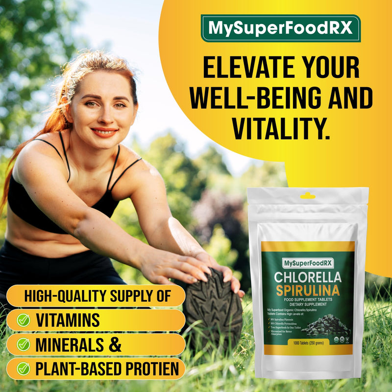 100% Organic Chlorella/Spirulina 50/50 Blend - 1000 Tablets - Mysuperfoodrx