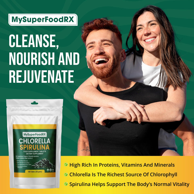 100% Organic Chlorella/Spirulina 50/50 Blend - 1000 Tablets - Mysuperfoodrx