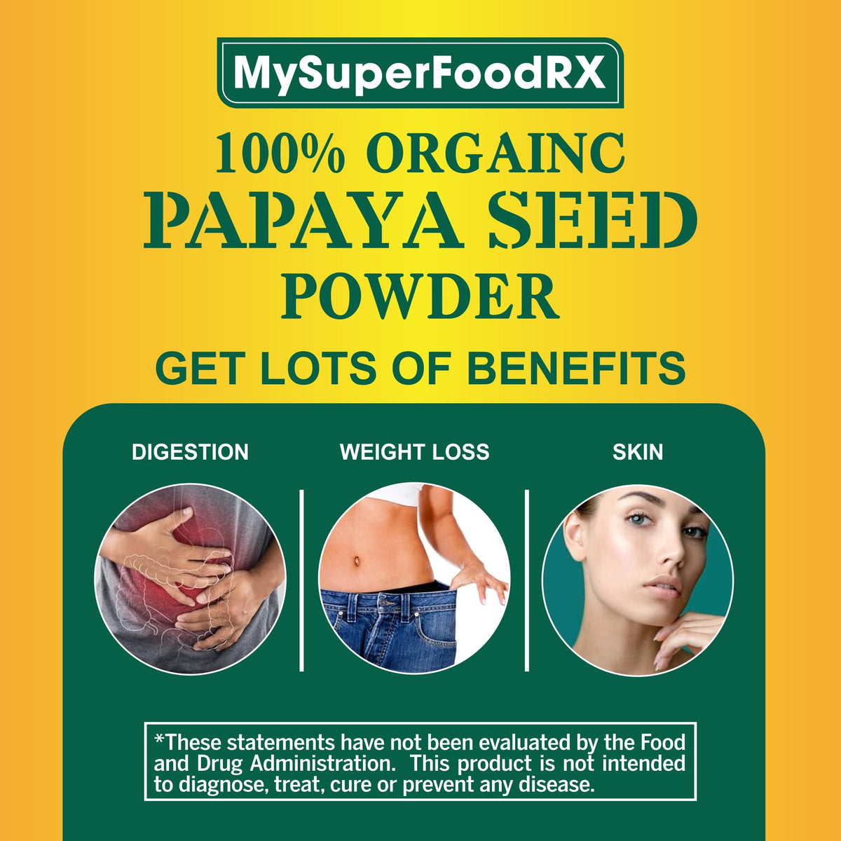 100% Organic Papaya Seed Powder - Antioxidant - Rich, Liver &amp; Kidney Support - Mysuperfoodrx