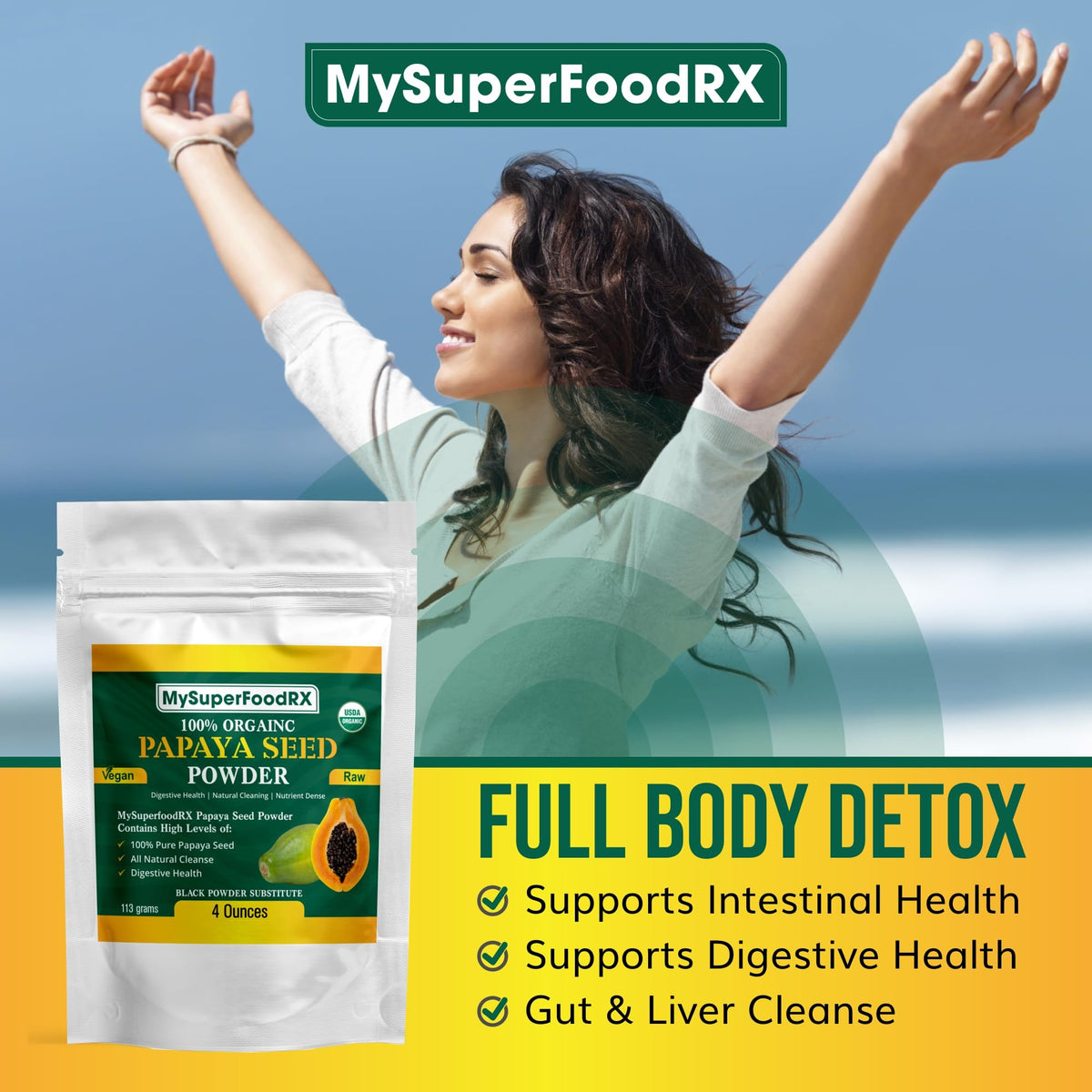 100% Organic Papaya Seed Powder - Antioxidant - Rich, Liver &amp; Kidney Support - Mysuperfoodrx
