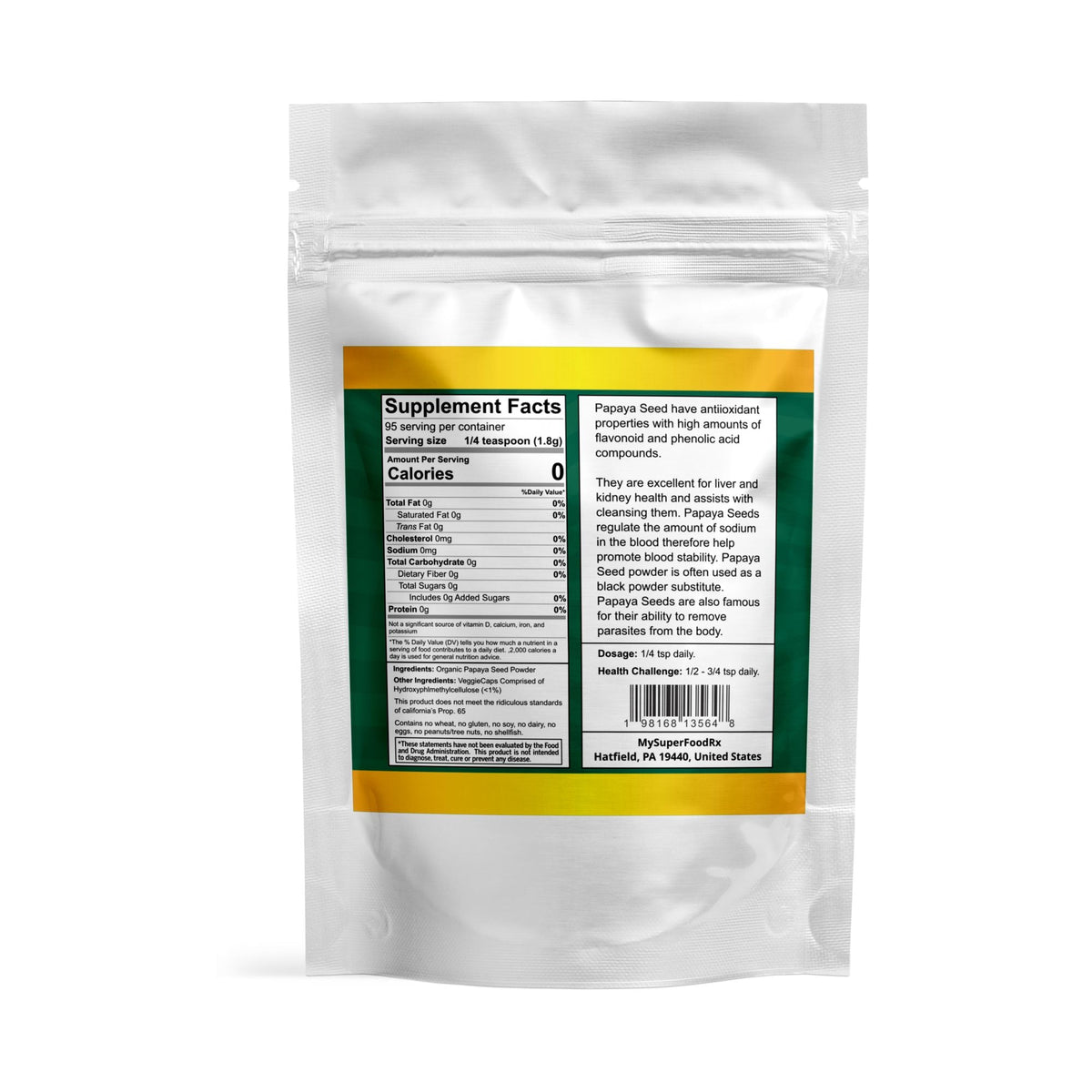 100% Organic Papaya Seed Powder - Antioxidant - Rich, Liver &amp; Kidney Support - Mysuperfoodrx