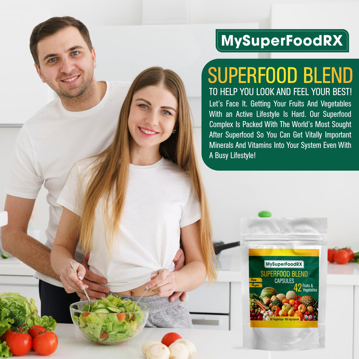42 Superfood Blend Capsules - 60 Capsules: Fruits &amp; Vegetables Capsules - Mysuperfoodrx