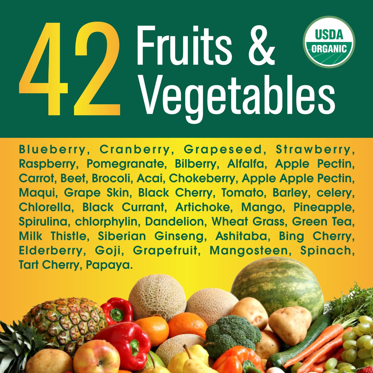 42 Superfood Blend Capsules - 60 Capsules: Fruits &amp; Vegetables Capsules - Mysuperfoodrx