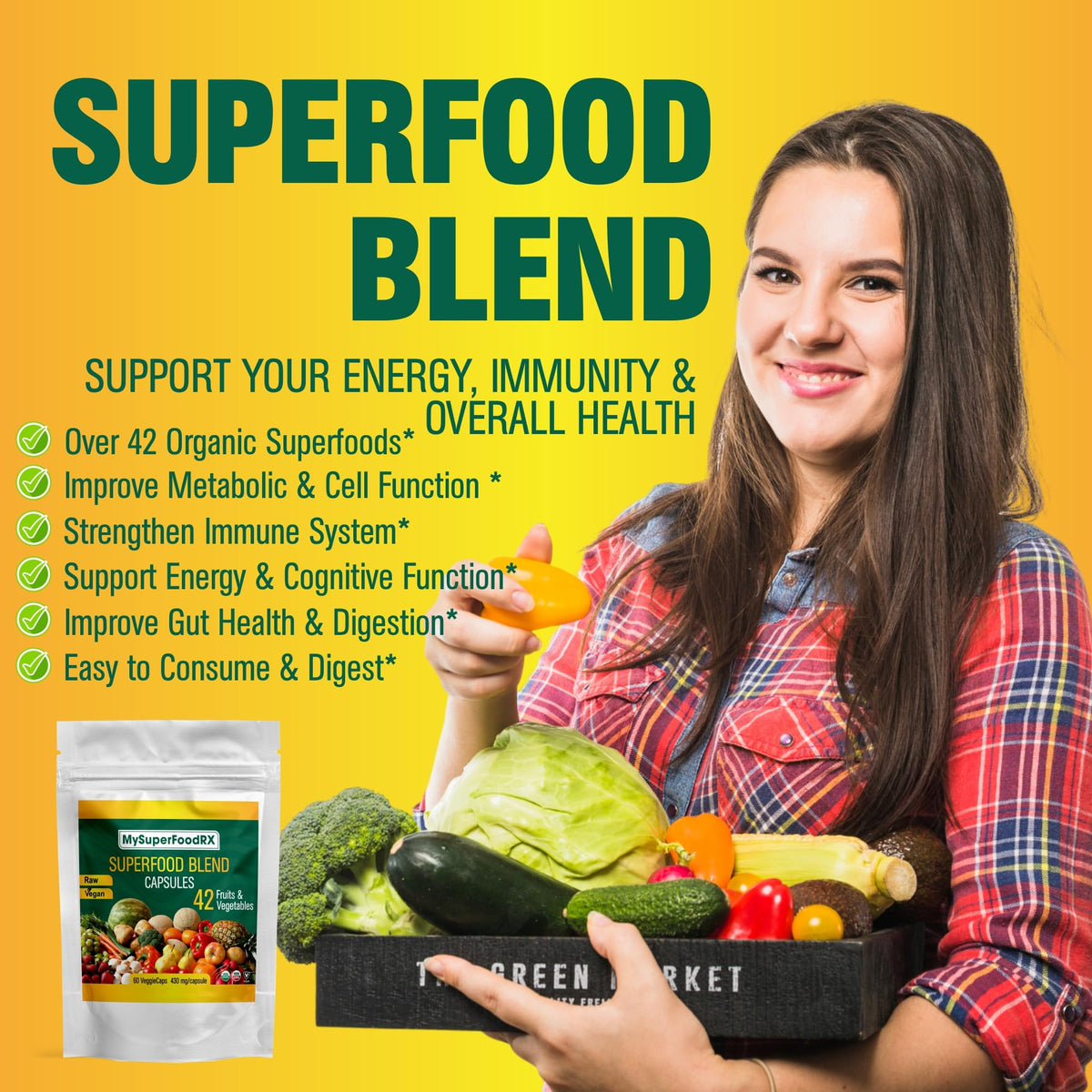 42 Superfood Blend Capsules - 60 Capsules: Fruits &amp; Vegetables Capsules - Mysuperfoodrx