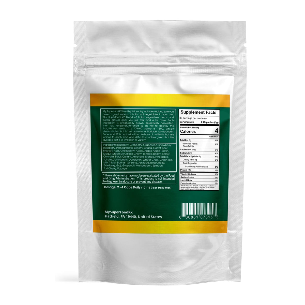 42 Superfood Blend Capsules - 60 Capsules: Fruits &amp; Vegetables Capsules - Mysuperfoodrx