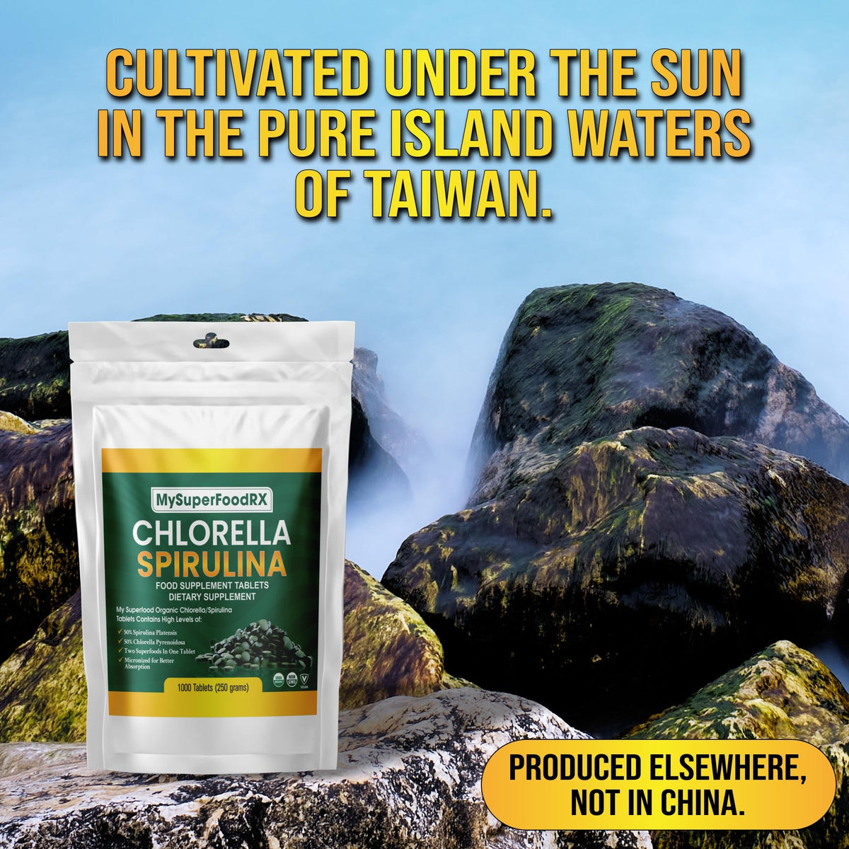 100% Organic Chlorella/Spirulina 50/50 Blend - 1000 Tablets