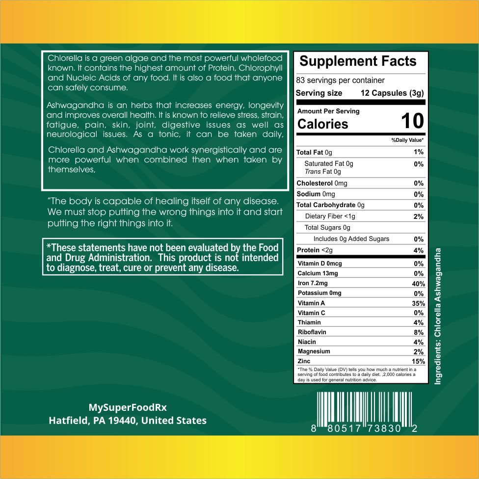 90% Chlorella 10% Ashwagandha Tablets - Mysuperfoodrx