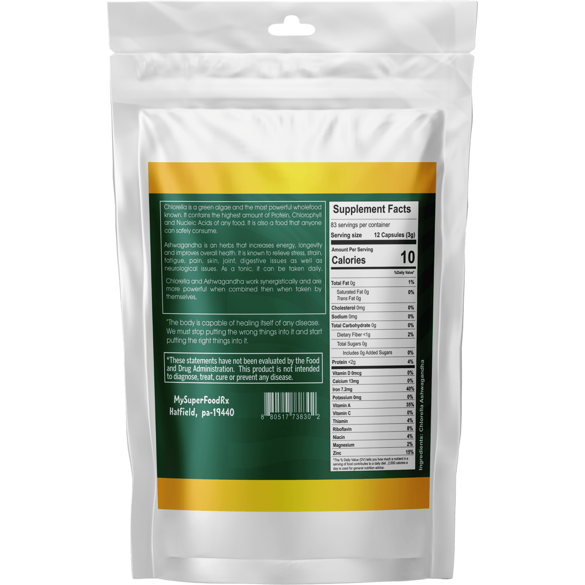 90% Chlorella 10% Ashwagandha Tablets - Mysuperfoodrx