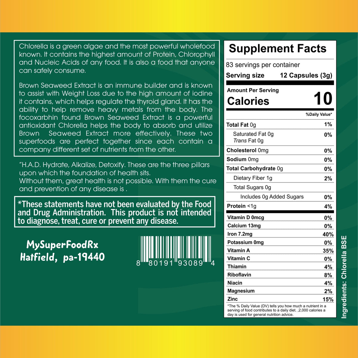 90% Chlorella 10% Brown Seaweed Extract Tablets - Mysuperfoodrx