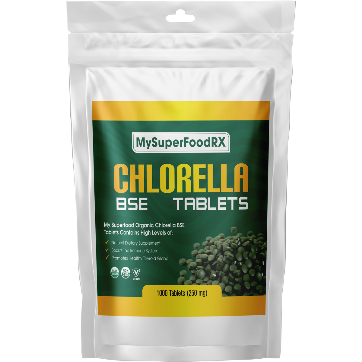 a bag of my superfoodx chlorella tablets