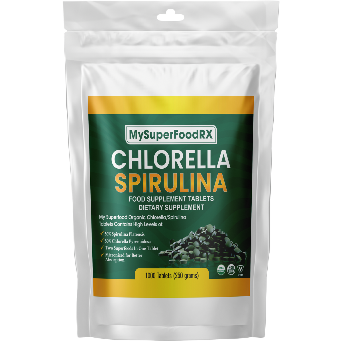 a bag of my superfoodx chlorella spirdina