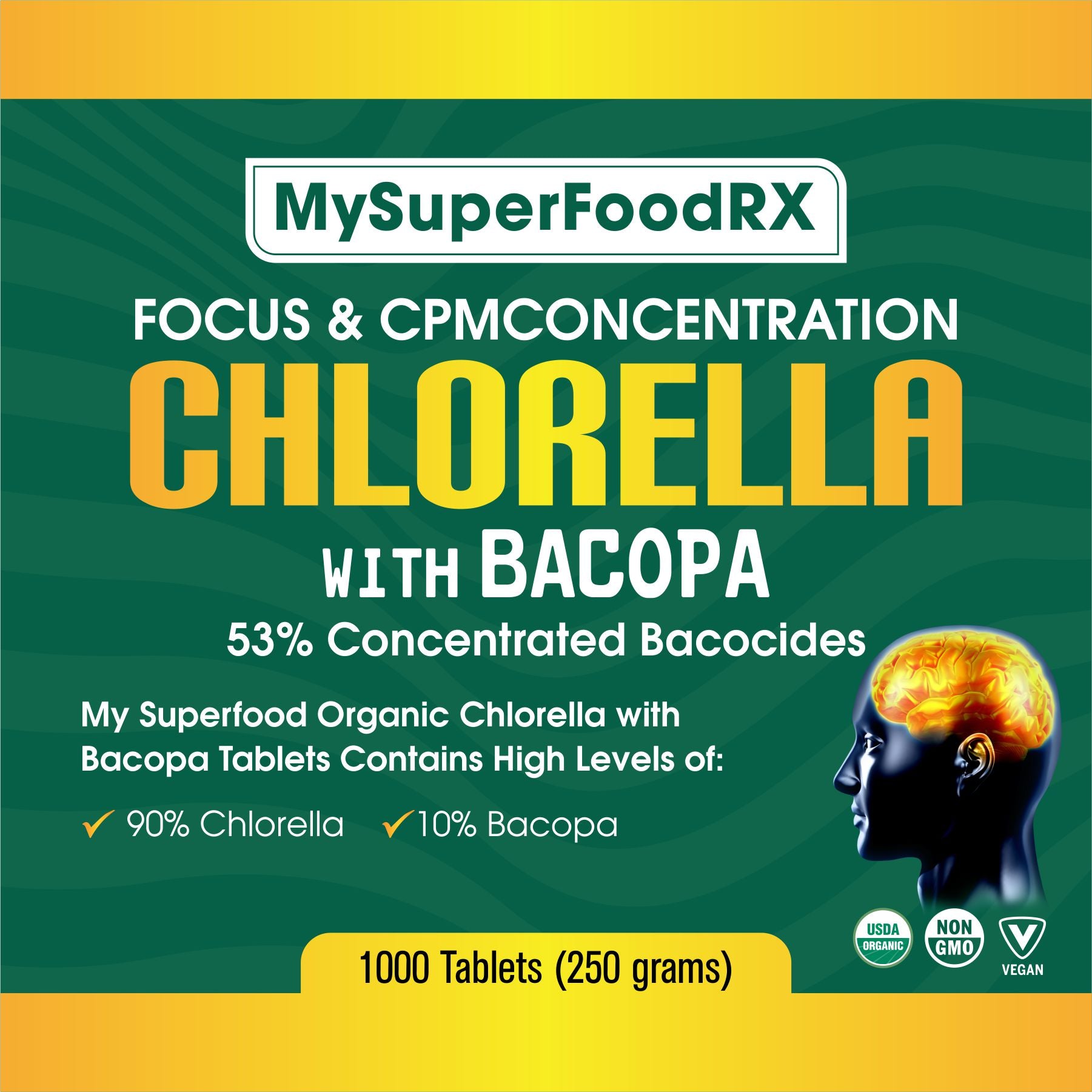 the label for my superfood rx chorella with bacopa