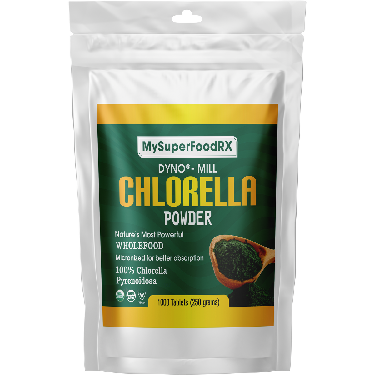 a bag of my superfoodx chlorella powder