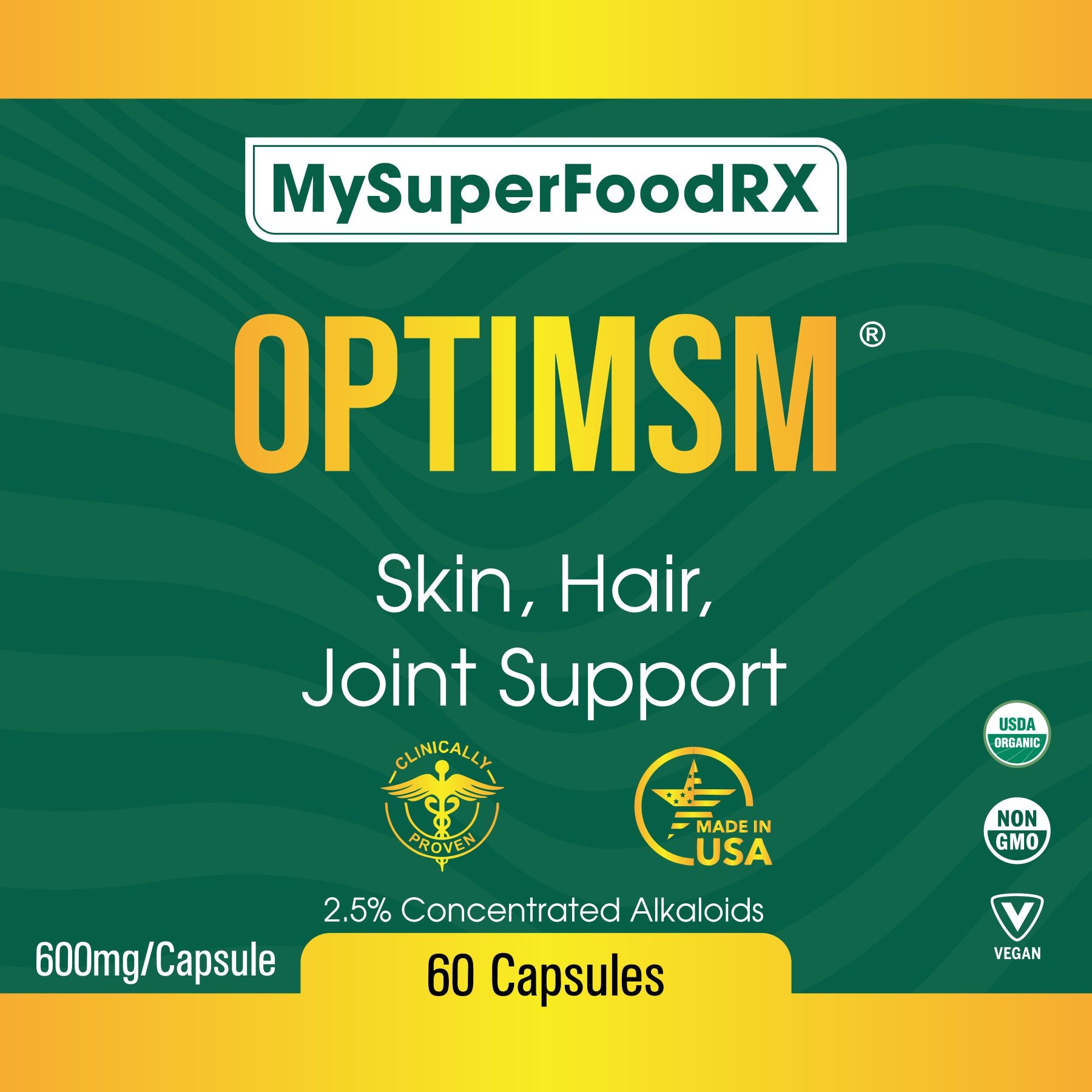 a bottle of optimsm skin, hair, joint support