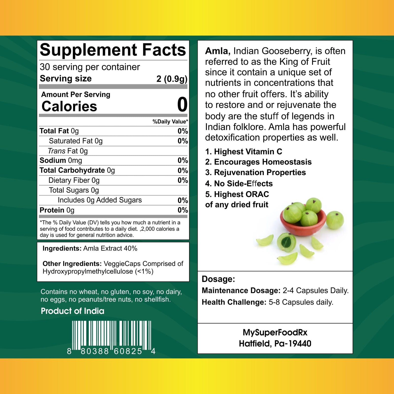 Amla Extract 60 Capsules - Mysuperfoodrx