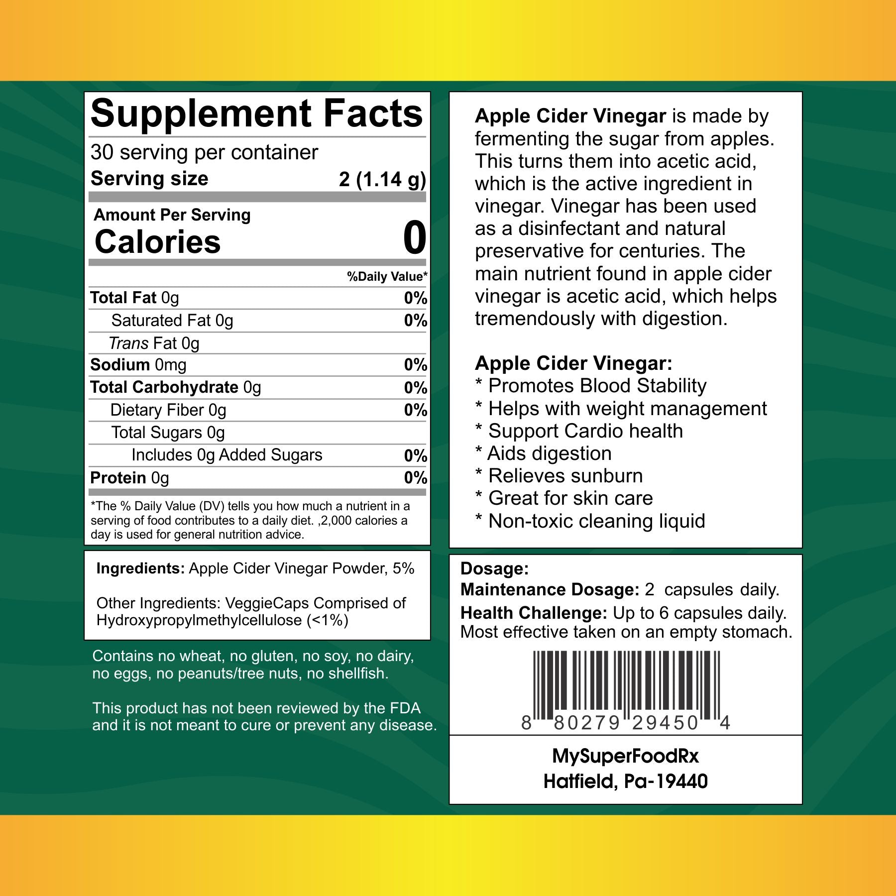 Apple Cider Vinegar Capsules (60 Capsules) - Mysuperfoodrx