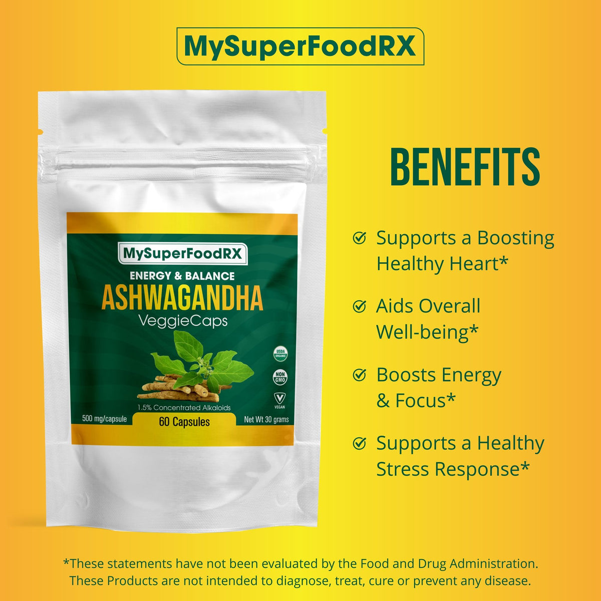 Energy &amp; Balance Ashwagandha 60 Capsules - Mysuperfoodrx