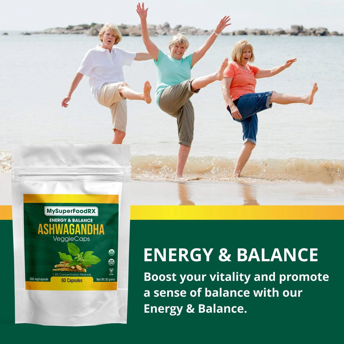 Energy &amp; Balance Ashwagandha 60 Capsules - Mysuperfoodrx