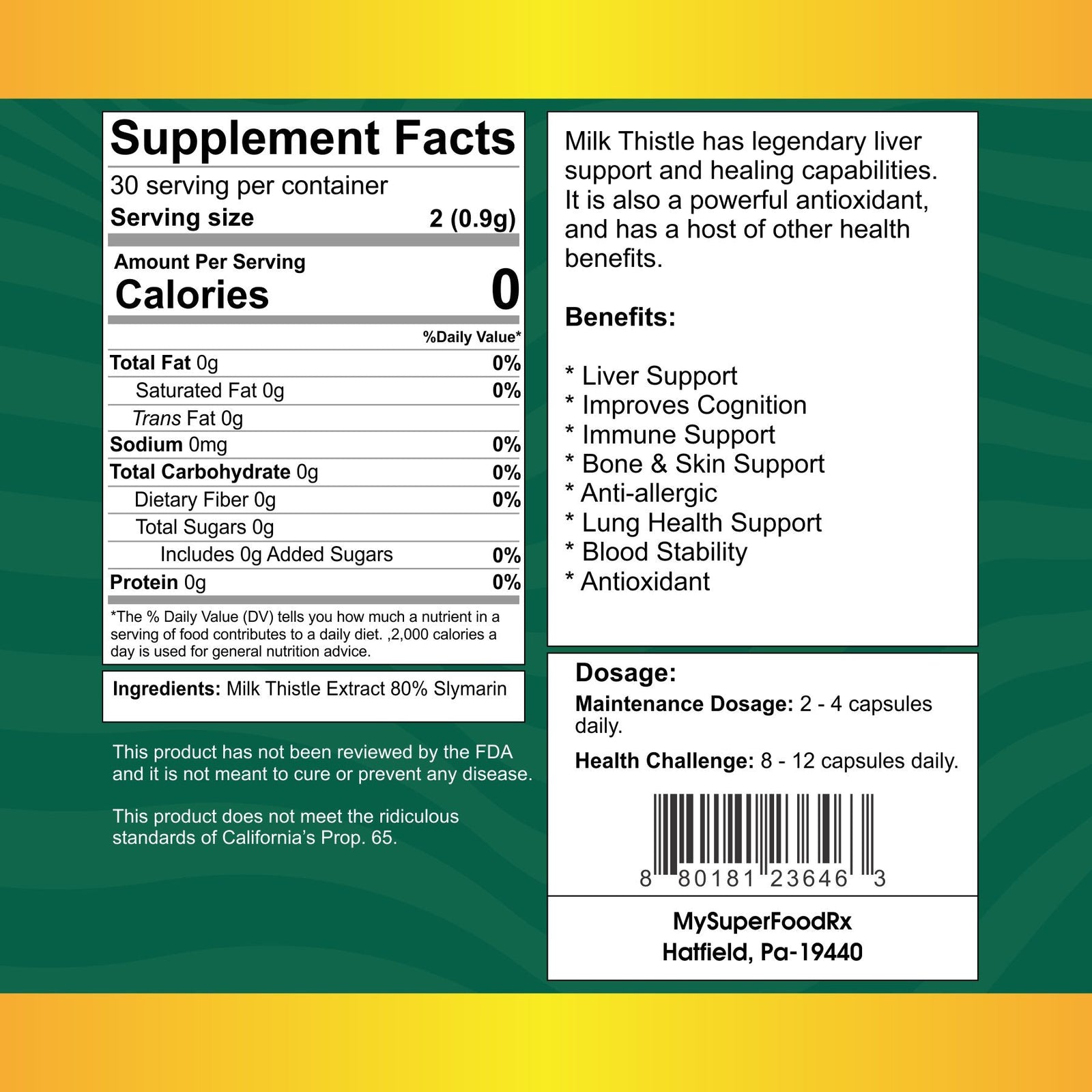 Milk Thistle Extract Capsules (60 Capsules) - Mysuperfoodrx