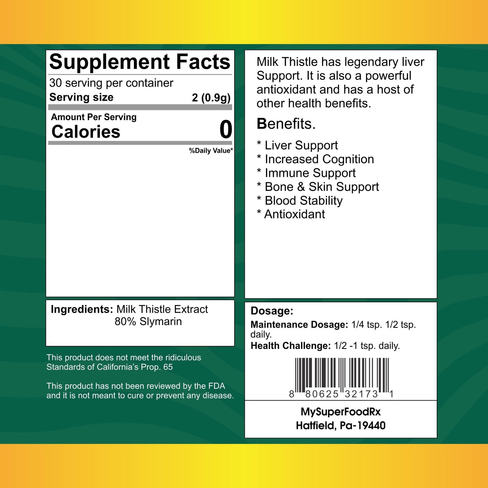 Milk Thistle Extract Powder - Powerful Liver Support & Antioxidant // 2 Oz - Mysuperfoodrx