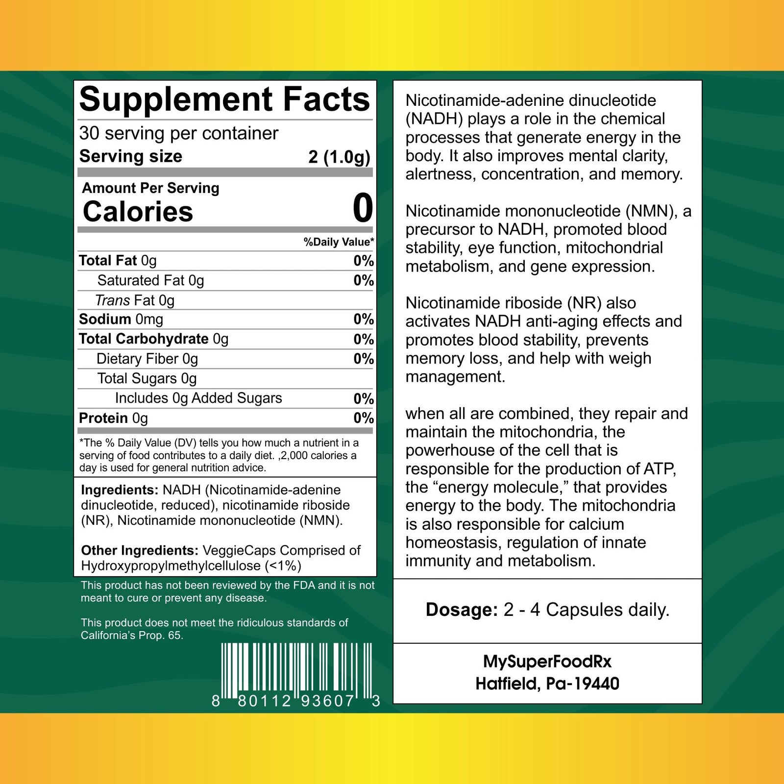Mitochondria Renewal Nadh (60 Capsules) - Mysuperfoodrx