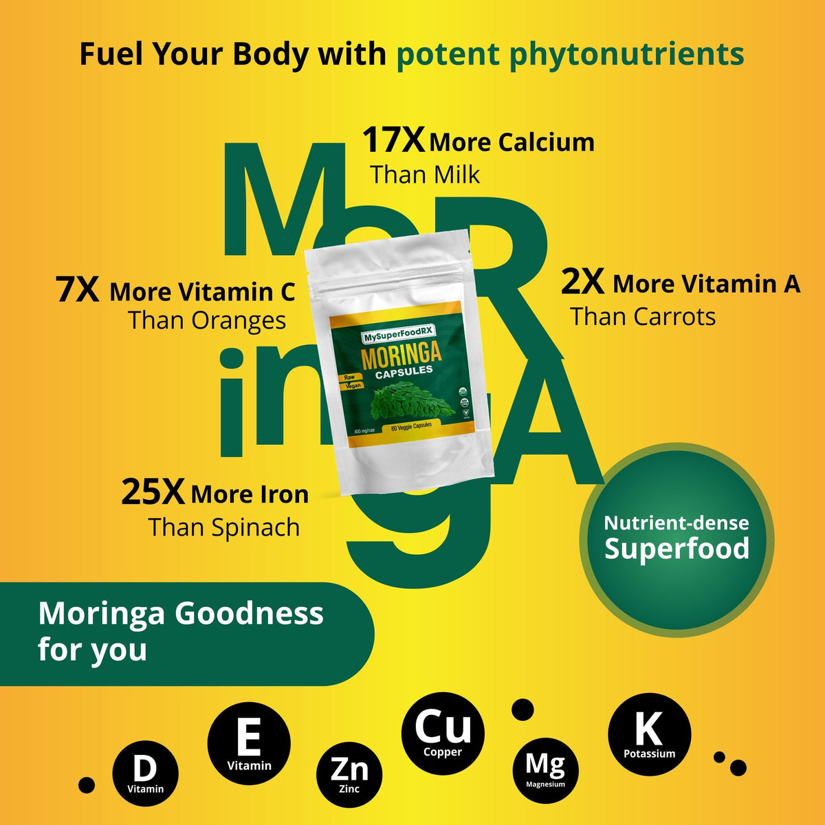 Moringa Capsules - India&#39;s Miracle Tree for Cardiovascular &amp; Eye Health (60 Capsules) - Mysuperfoodrx