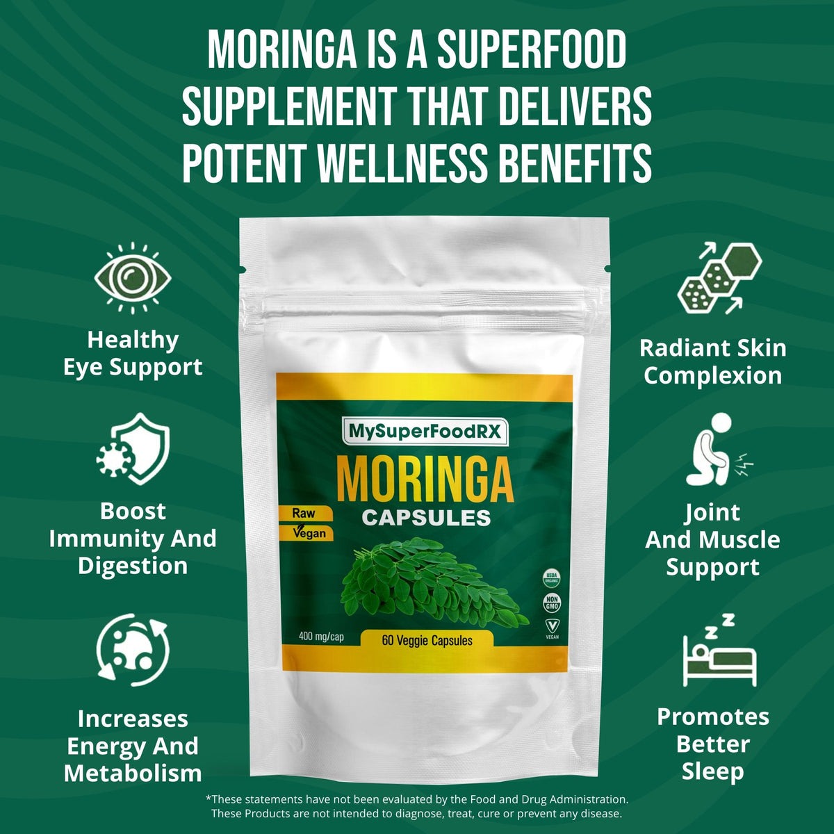 Moringa Capsules - India&#39;s Miracle Tree for Cardiovascular &amp; Eye Health (60 Capsules) - Mysuperfoodrx
