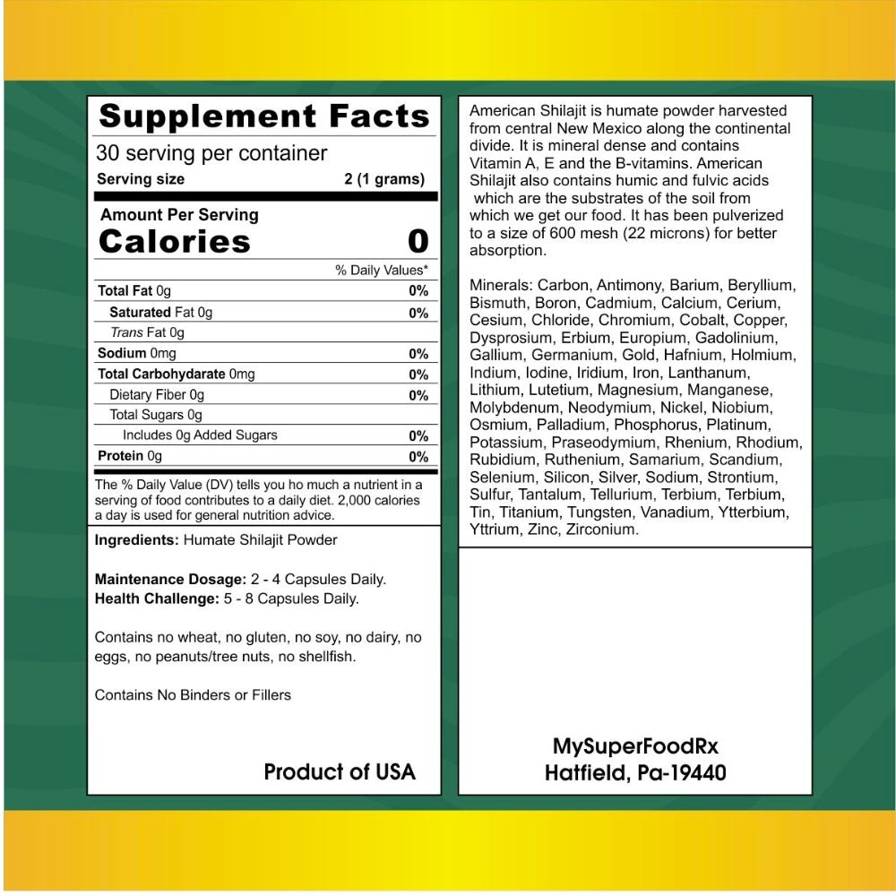 MySuperFoodRX American Shilajit Capsules - 60 Capsules - Mysuperfoodrx