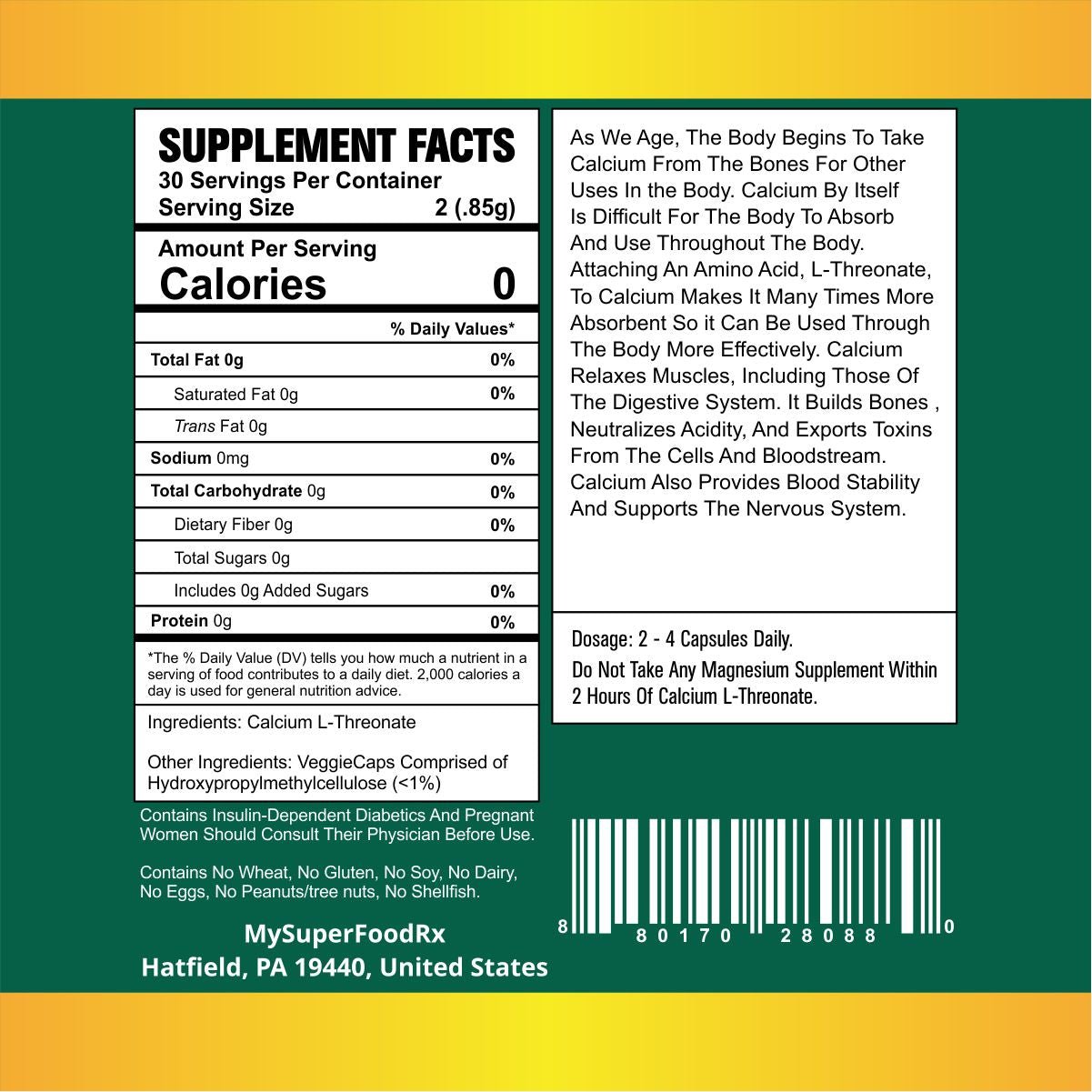 MySuperFoodRX Calcium L - Threonate Capsules - Mysuperfoodrx
