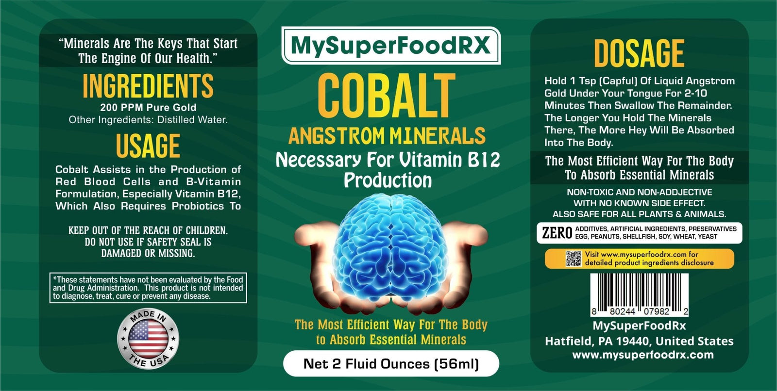 MySuperFoodRX Cobalt - (2 Oz. Bottle) Necessary For Vit. B12 Production - Mysuperfoodrx