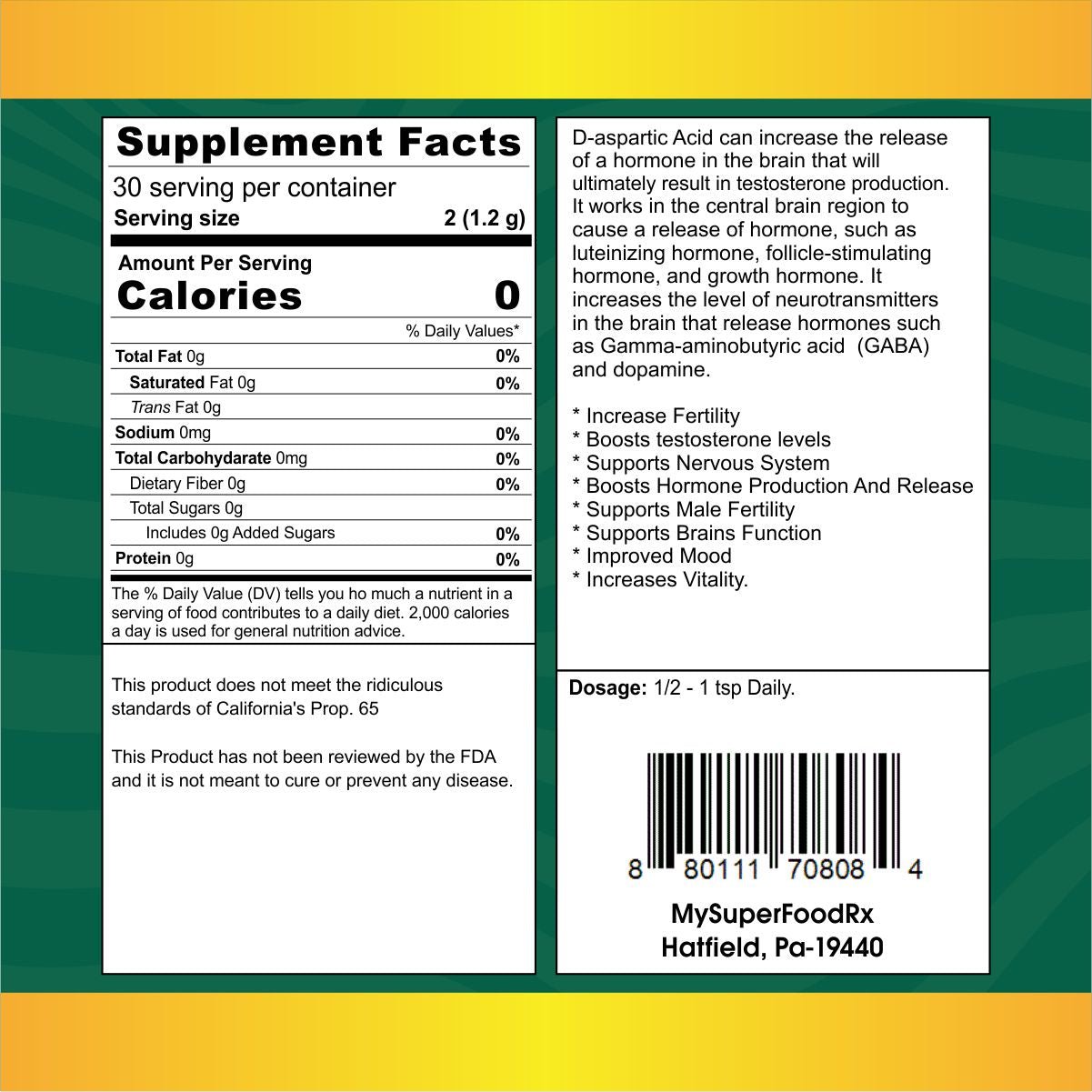 MySuperFoodRX D - aspartic Acid 2 oz Powder - Mysuperfoodrx