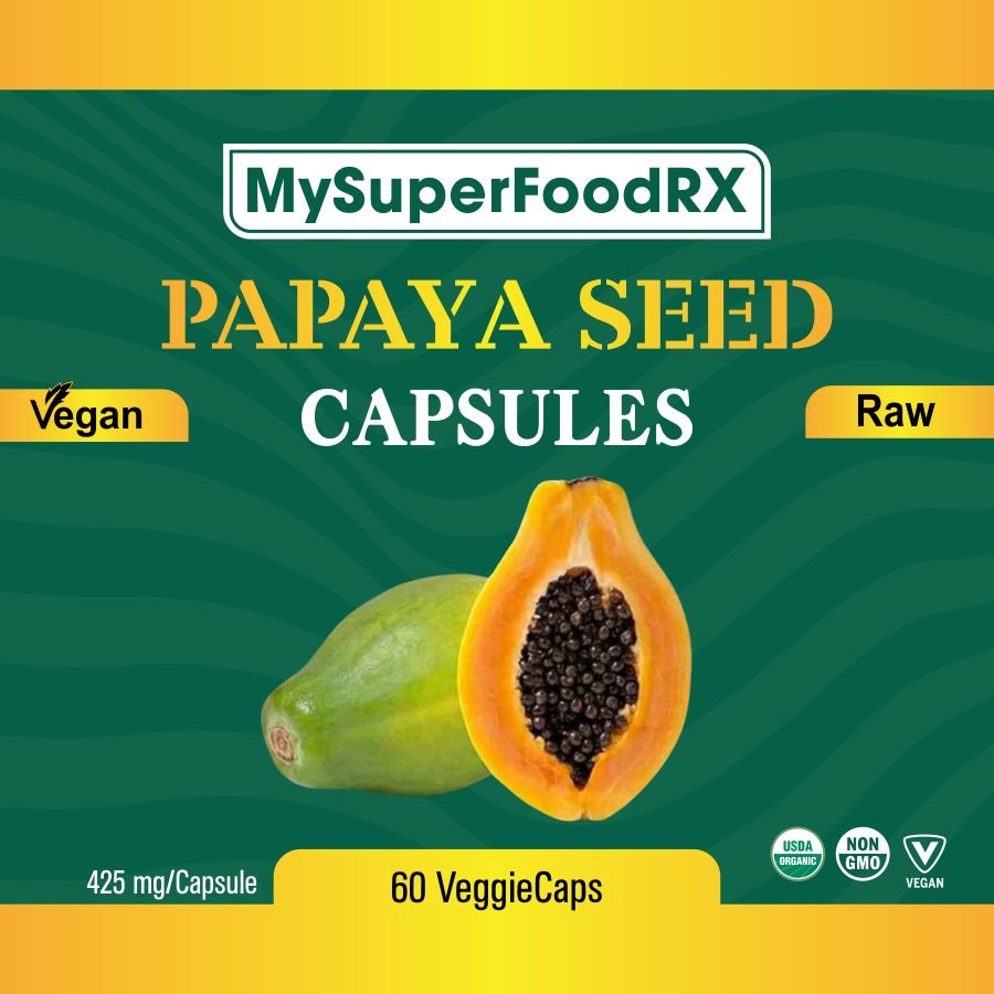 MySuperFoodRX Detox - Papaya Seed Powder Capsules - 60 Capsules - Mysuperfoodrx