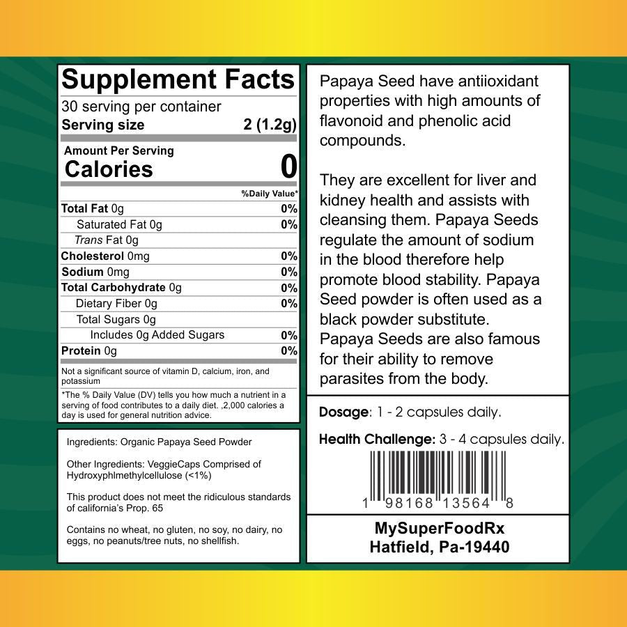 MySuperFoodRX Detox - Papaya Seed Powder Capsules - 60 Capsules - Mysuperfoodrx
