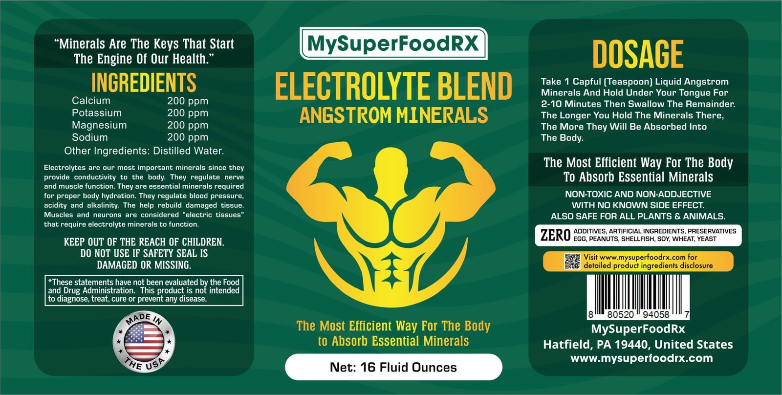 MySuperFoodRX Electrolyte Blend Angstrom Minerals (16 oz Bottle) - Mysuperfoodrx