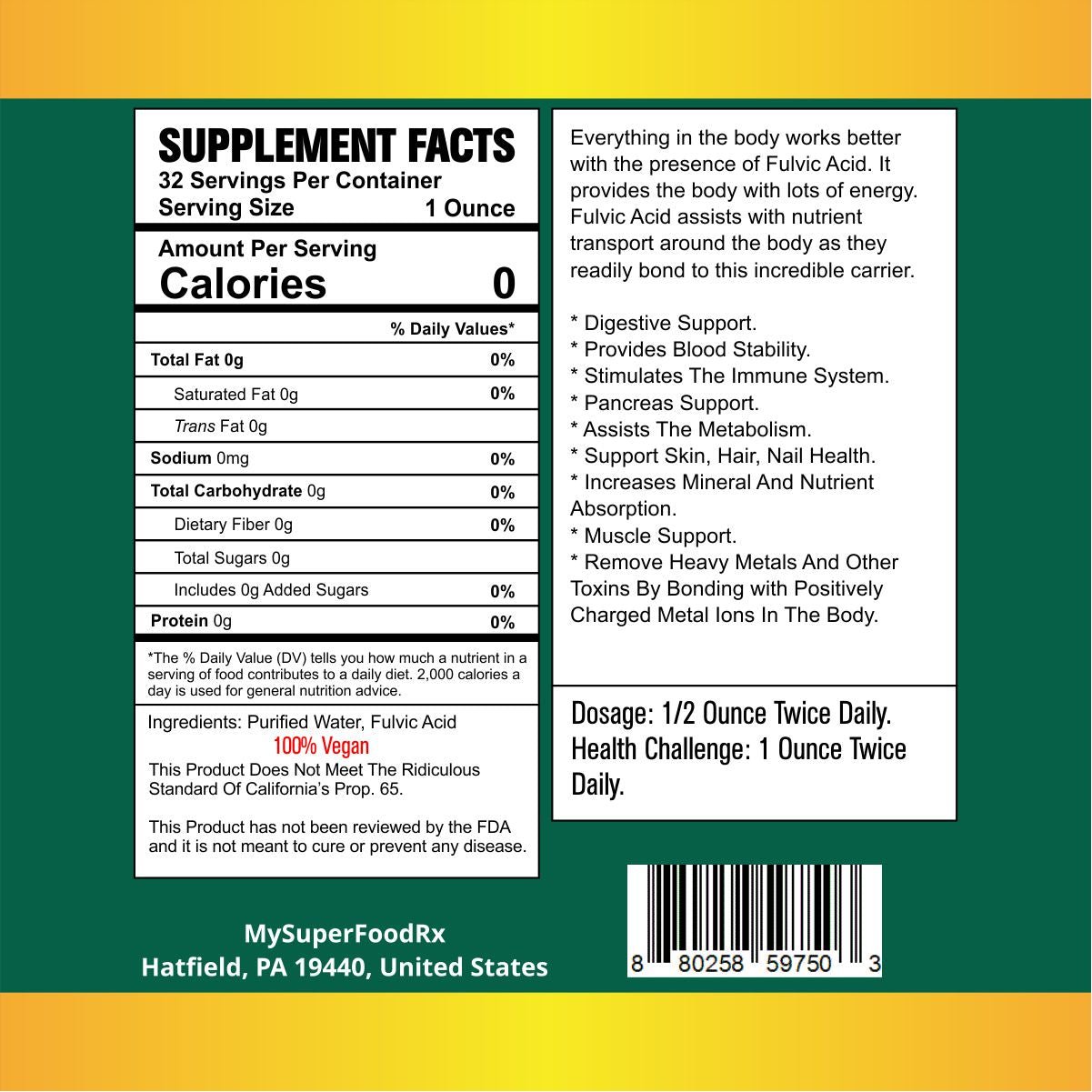 MySuperFoodRX Fulvic Acid (32 oz. Bottle) - Mysuperfoodrx