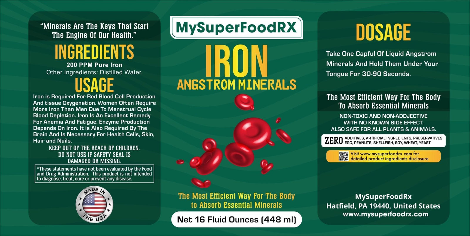MySuperFoodRX Liquid Angstrom Iron Mineral - 16oz Bottle - Mysuperfoodrx