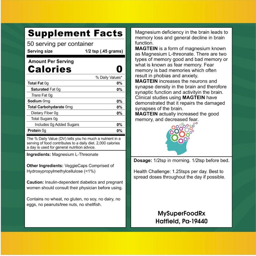 MySuperFoodRX Magtein 100g Powder - Mysuperfoodrx