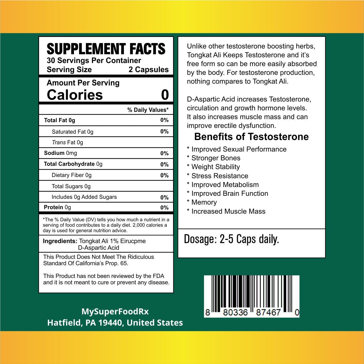 MySuperFoodRX Tongkat with D - Aspartic (60 Capsules) - Mysuperfoodrx