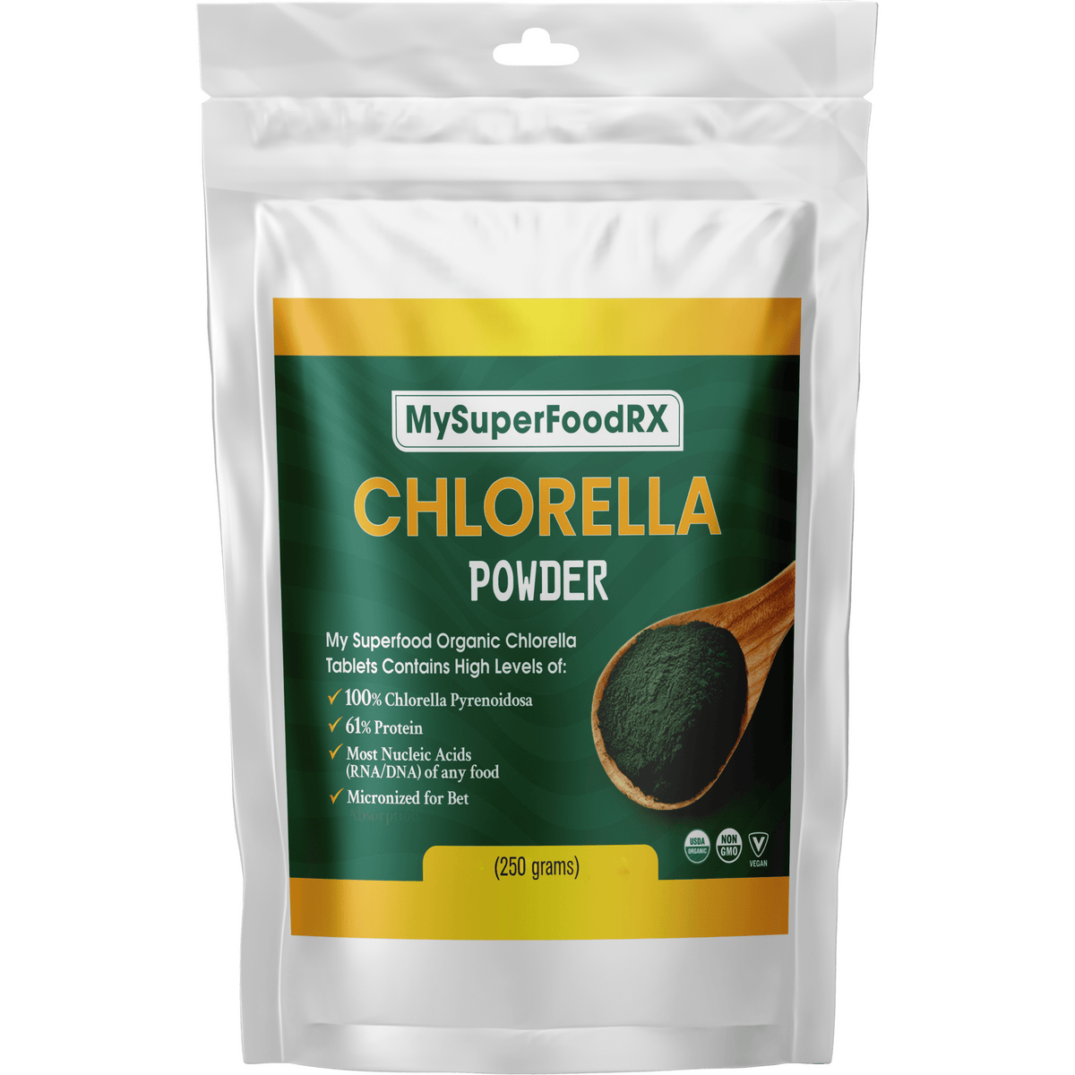 Organic Chlorella Powder - 60% Protein Superfood - Keto - Friendly &amp; Paleo Approved - Mysuperfoodrx